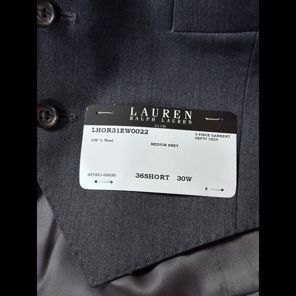 New Lauren Ralph Lauren Vest 36 Short Gray Blacl Colorblock 5 Button 100% Wool - Picture 5 of 5